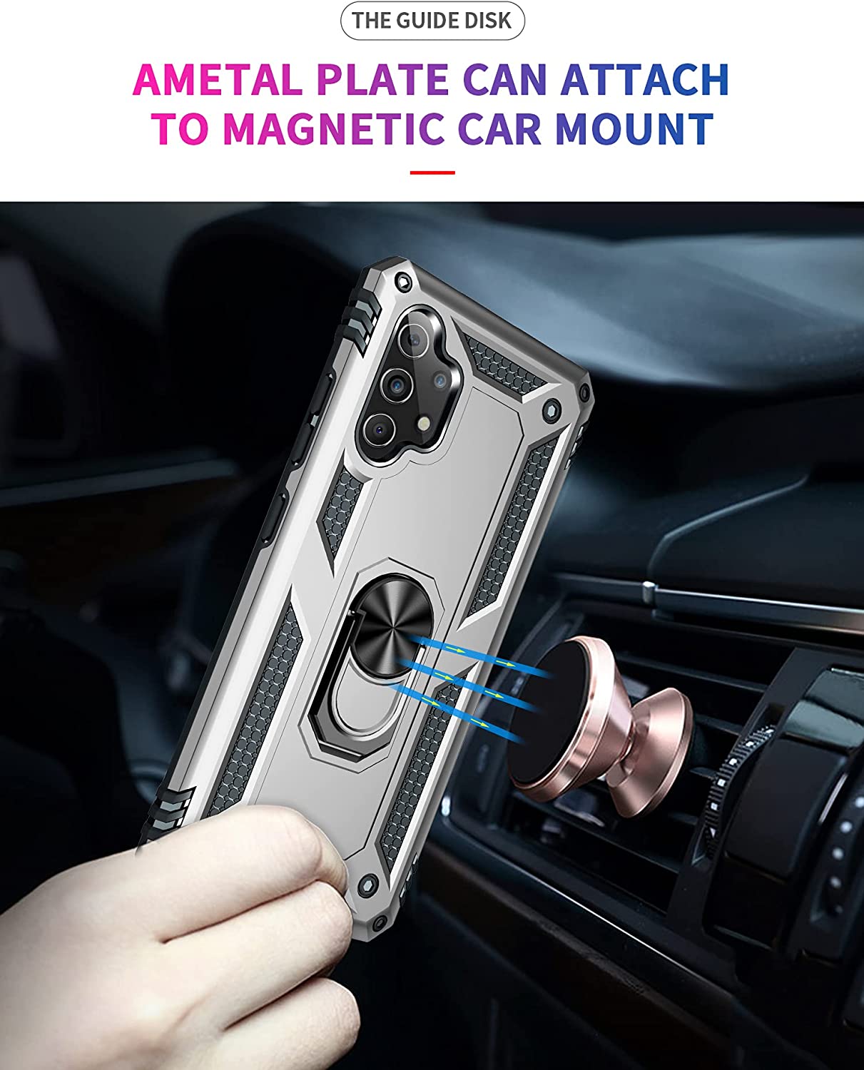 Protectores para celular  para Samsung  A32 4G  Funda reforzada con anillo v2 Plateado